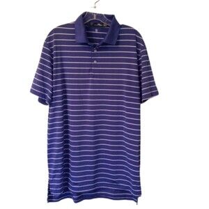 RALPH LAUREN RLX BLUE STRIPED STRETCH POLO GOLF SHIRT MEDIUM